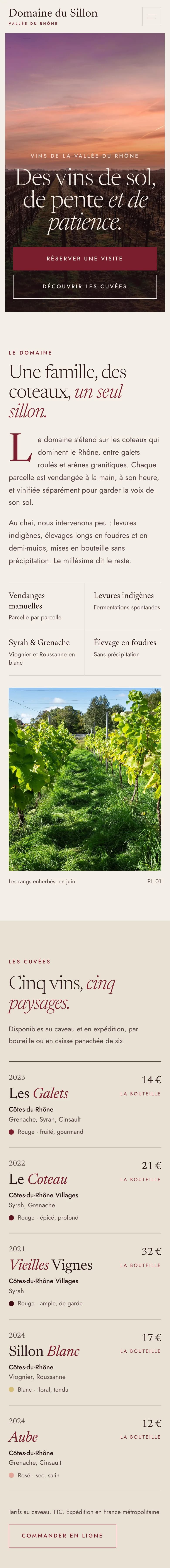 Domaine du Sillon, page complète sur mobile