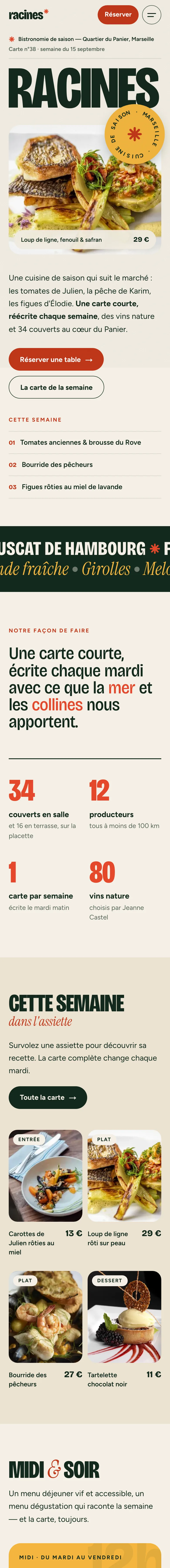 Racines, page complète sur mobile